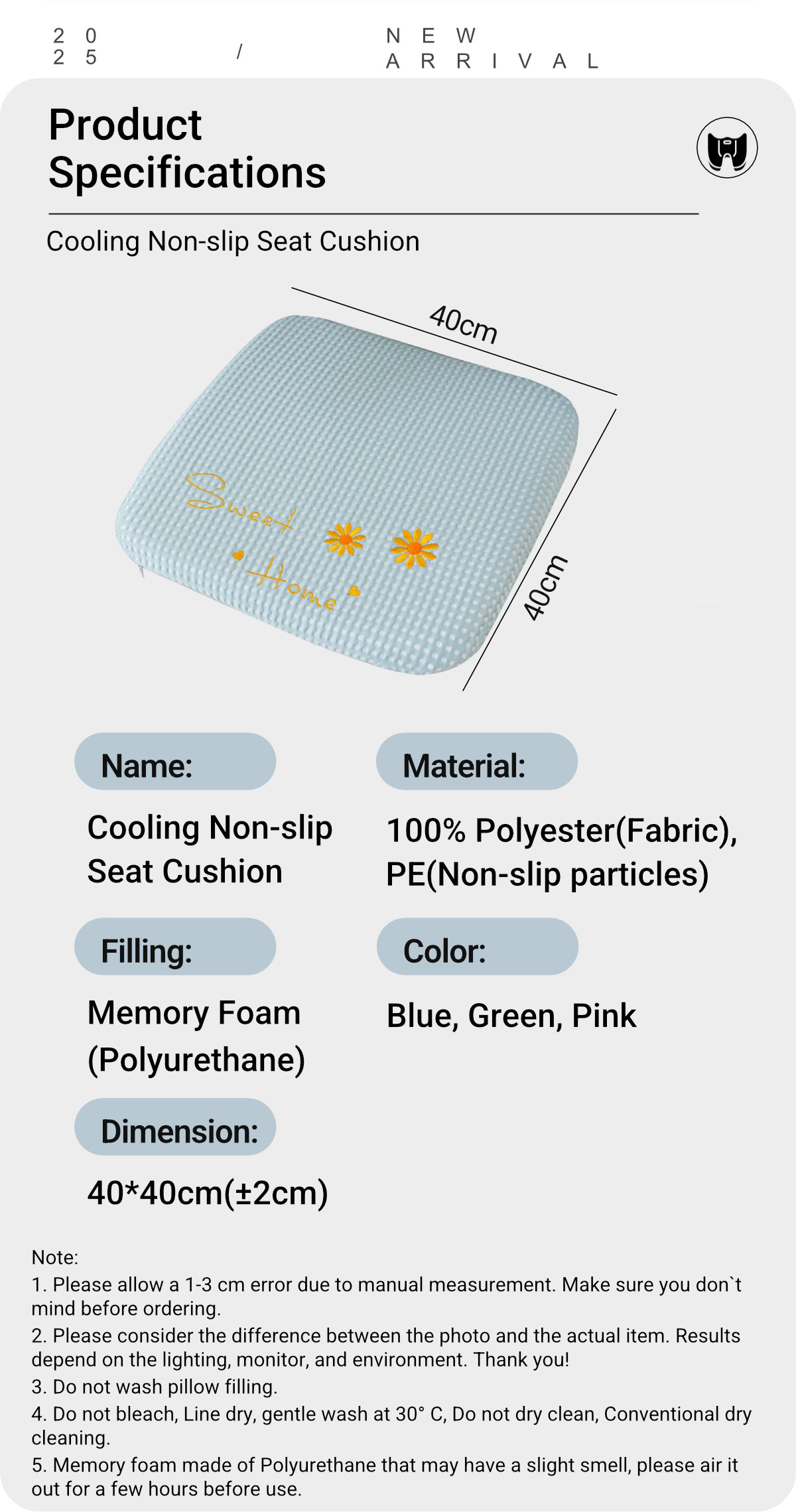 Cooling Fabric Square Chair Seat Cushion-9
